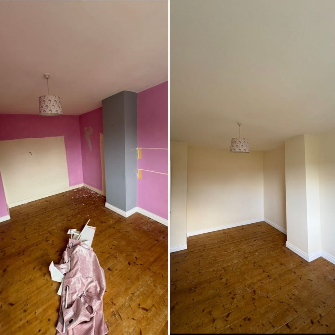 Before and after interior painting project completed by Podge Power Maintenance